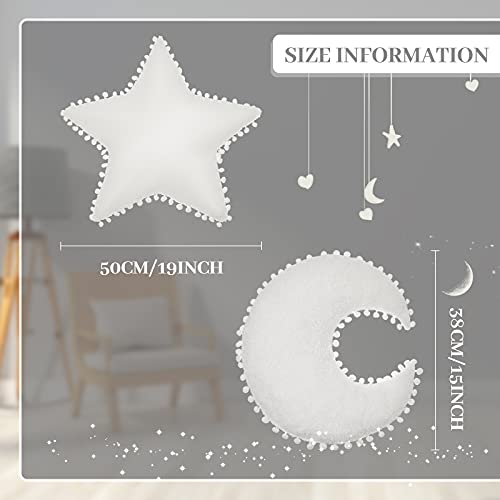 Jetec 2 Pieces Star Pillow Moon Shaped Pillow Creative Star Moon Plush Pillows Soft Decorative Nursery Pillow Set for Kids Girls Boys Birthday Baby Shower (White)
