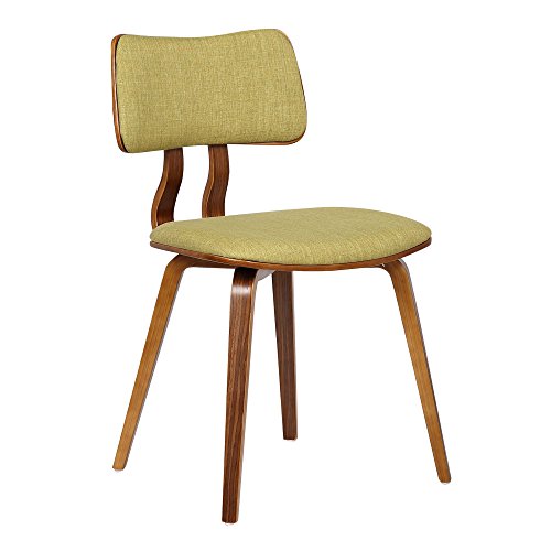 Armen Living Jaguar Mid-Century Dining Chair in Walnut Wood and Green Fabric - Variation: Green/Walnut / Single