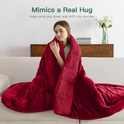Lofus Burgundy Weighted Blanket Queen Size 60" x 80" 15 lbs for Adults