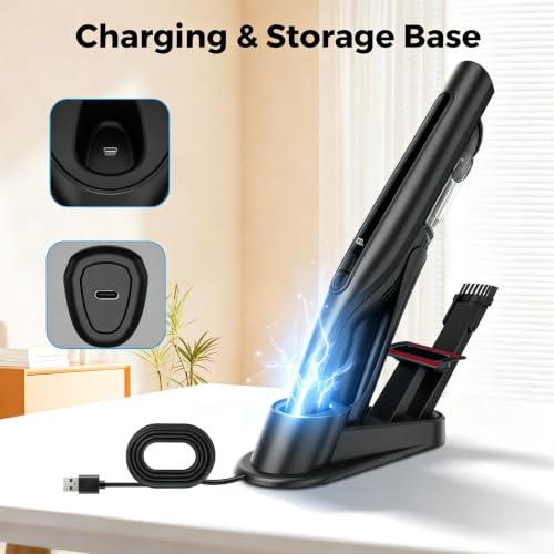 NovoVekos Black Cordless Stick Vacuum Cleaner 30KPa Power, Rechargeable & Compact