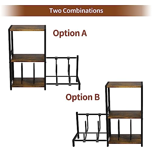 YAKANJ End Table with Guitar Stand and Vinyl Record Storage - Brown