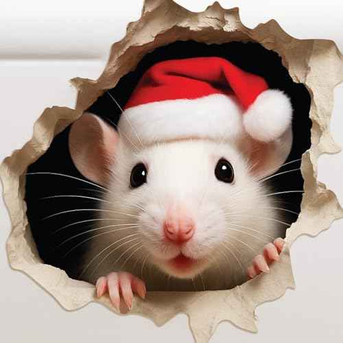 GRITKULTURE Removable Christmas Hat Mouse Hole Decal Sticker 5.1inch 2 Pack. Mouse Hole in The Wall Sticker with 3D Effect. Wall Decoration, Funny Gift, Potty Training, Santa Claus Prank (#2)