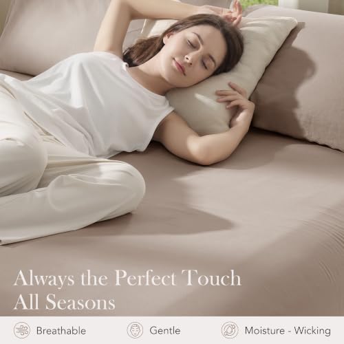 LBRO2M 100% French Organic Linen Fitted Sheet King Up to 16" Deep Pocket - Natural Breathable Bedding