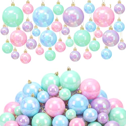 Civaner Pastel Candy Christmas Ball Ornaments 52-Pack, 4 Sizes, Plastic