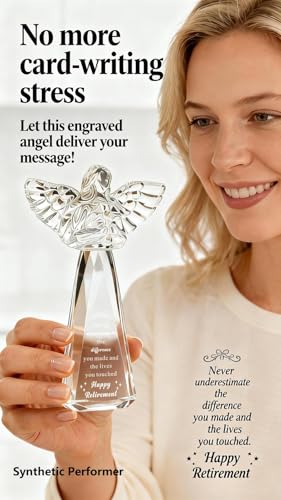 Retirement Gift for Woman Engraved Crystal Angel - Inspirational Keepsake, Present for Female Retirees