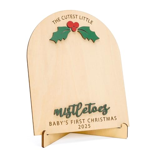Baby¡¯s First Christmas 2025 Wooden Mistletoes Footprint & Handprint Art, DIY Baby Craft Keepsake, Rustic Christmas Milestone Card, Grandparents Gifts, Baby Shower or Newborn Photoshoot Prop