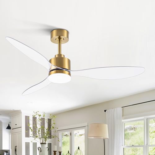 52-inch Gold Ceiling Fan with Lights and Remote, Reversible Blades, Quiet DC Motor for Large Rooms
