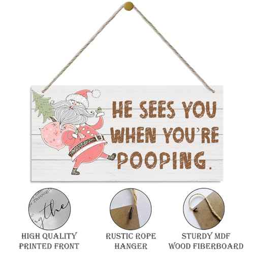 Christmas Bathroom Decor, He Sees You When You're Pooping, Funny Christmas Decor, Bathroom Wooden Sign, Farmhouse Xmas Home Wall Decoration