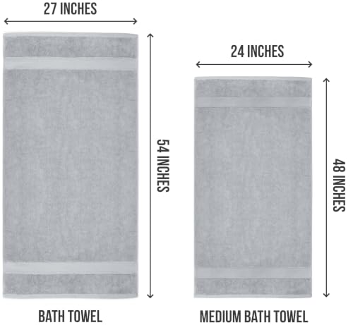 Cool Grey Bath Towels 6 Pack - 24x48 Inches Cotton, Soft & Absorbent
