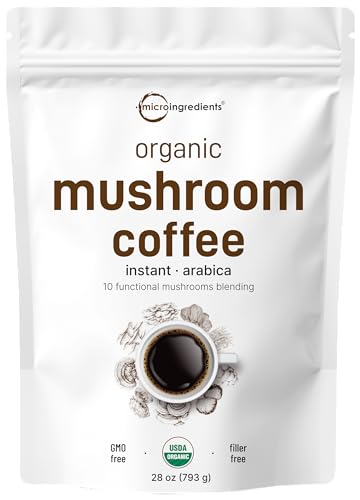 Organic Mushroom Coffee Powder 28oz - 10 in 1 Instant Arabica Blend with Lions Mane & Reishi - Pack of 1