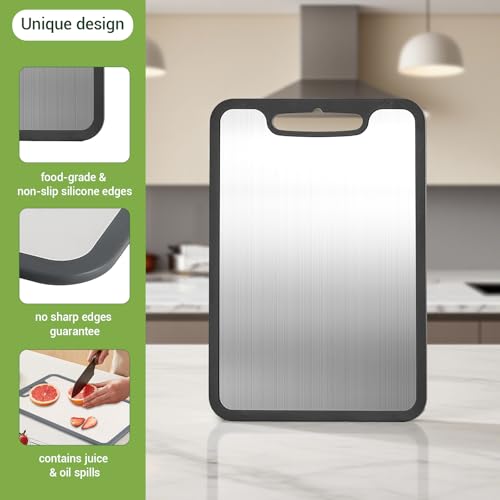 Banquiura Titanium Cutting Board Set of 3 - Large, Medium, Small with Silicone Non-Slip Edges