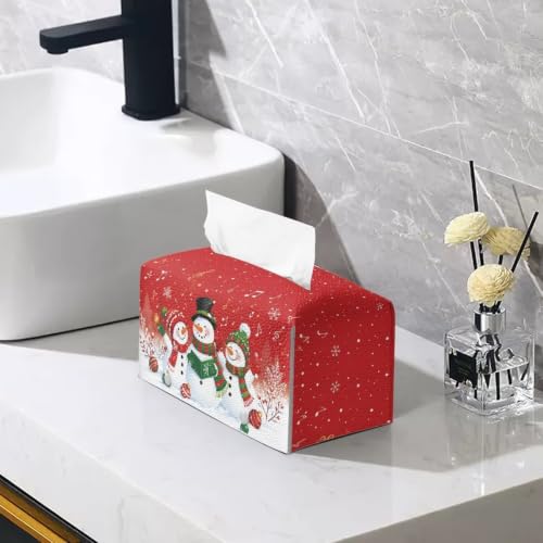 Fonplted Christmas Snowman Tissue Box Cover – PU Leather Snowflake Xmas Napkin Dispenser, 9.69"L x 5.2"W x 5.12"H