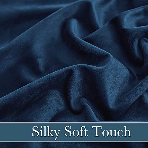 RYB HOME Navy Blue Velvet Blackout Curtains 52 x 96 Inches - Pack of 2, Bedroom & Living Room