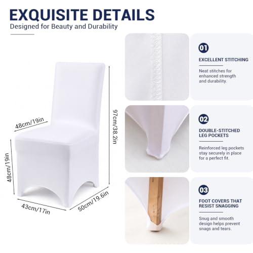 White Stretch Chair Covers Pack - Wrinkle-Resistant Spandex Slipcovers for Wedding & Events