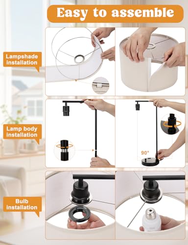 20.7 Inch Dimmable Nightstand Table Lamp with USB & Outlet - Beige Shade & Black Base