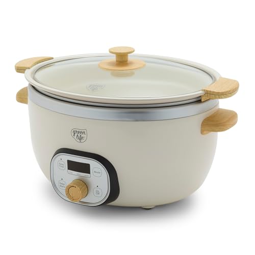 6QT Ceramic Slow Cooker with Removable Pot & Glass Lid - Cream