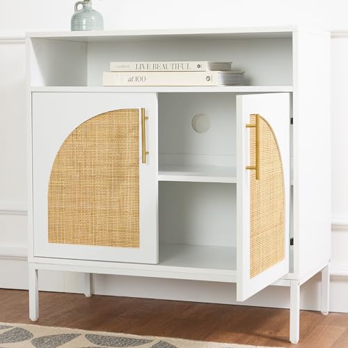 Arched Rattan Sideboard Buffet Cabinet - White, Entryway & Living Room Storage