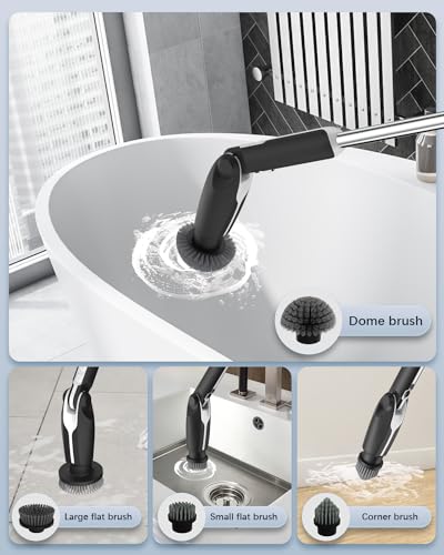 Leebein Electric Spin Scrubber - Black, Cordless Bathroom & Floor Cleaner with 8 Brush Heads