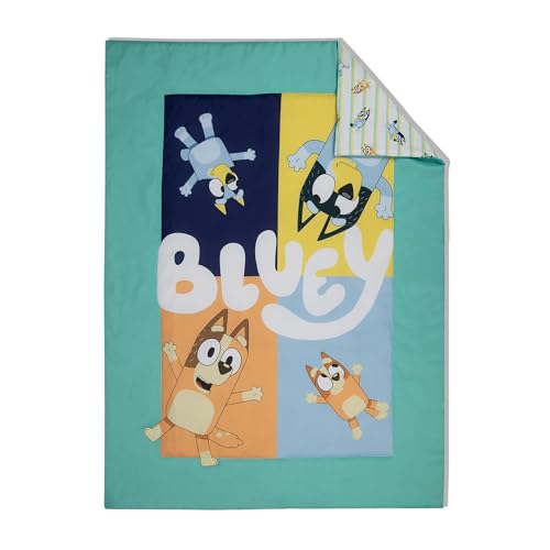 Bluey Blue 4-Piece Toddler Bedding Set with Reversible Comforter & Sheets – Fits Standard Toddler Bed, Boy or Girl