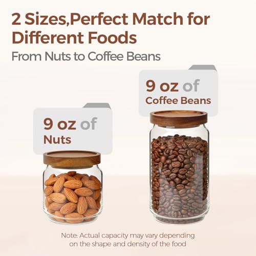 Glass Pantry Storage Containers with Acacia Wood Lids - 1.1Qt & 0.5Qt Set, Stackable, Airtight Food Storage