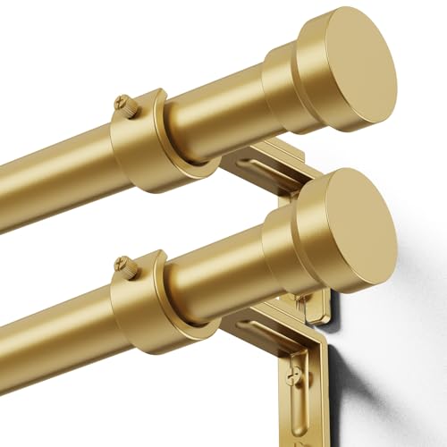 Adjustable Gold Curtain Rods 2 Pack 32-57 Inch Heavy Duty Window Treatment Rods - Modern Design
