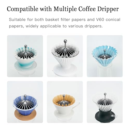 Silver Metal Coffee Filter Presser for Pour Over & V60 Filter Paper - All Metal Design