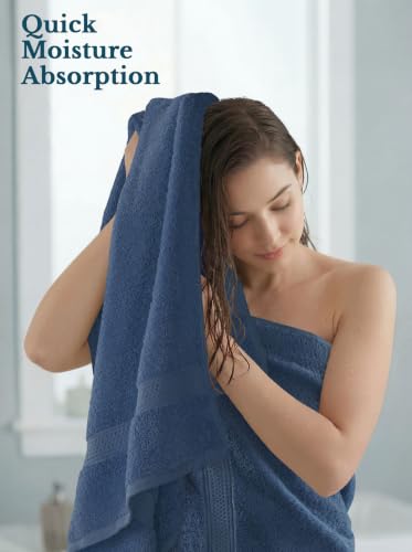 Premium Cotton Bath Towels Set - 4-Pack, 27x54 Inches, Navy Blue