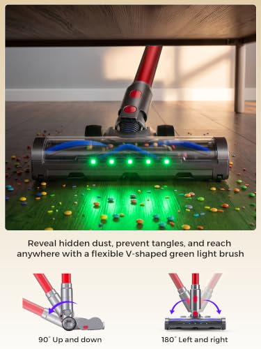 Vellarina Red Cordless Stick Vacuum Cleaner 600W 55KPA 70Min Runtime Pet Hair