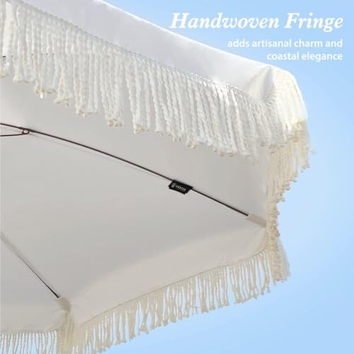 7ft Outdoor Patio Umbrella with Fringe & UPF50+ Sun Protection - Cream White