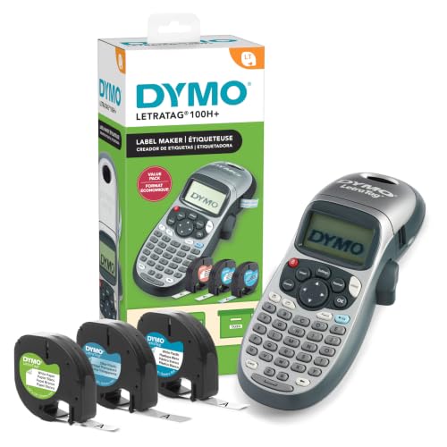 DYMO Label Maker Machine with 3 Tapes - Silver Handheld Label Printer for Home & Office Organization