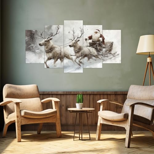 ZXHYWYM Christmas Wall Art Canvas Prints Santa Reindeer Winter Scene Framed 10x16/20/24in - White