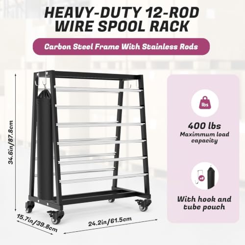 Heavy-Duty Wire Spool Rack with Locking Casters & Accessories for Industrial Use