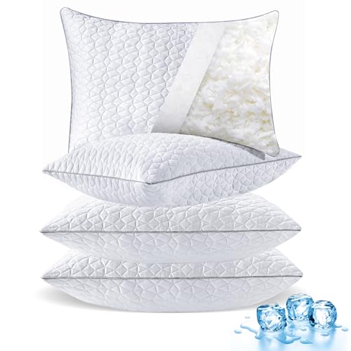 Seyfote King Size Cooling Shredded Memory Foam Pillows Set of 4 - Adjustable Support