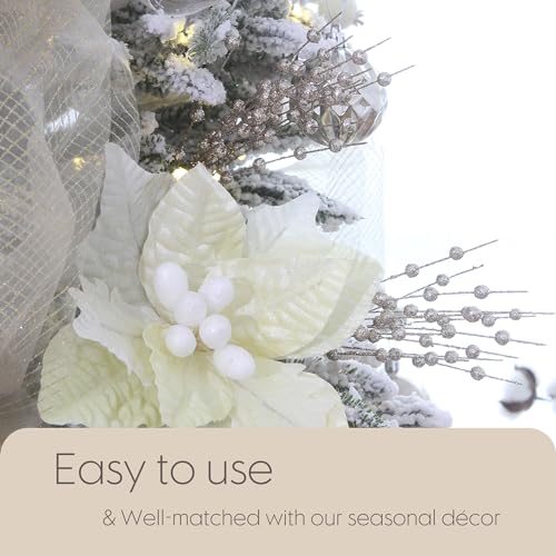 Sea Team 36-Pack Artificial Glitter Berry Stem Ornaments, Christmas