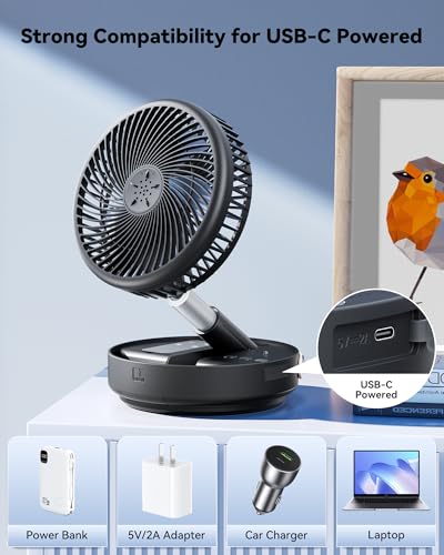 Primelove Black Portable Oscillating Travel Fan with 10400mAh Battery & Remote