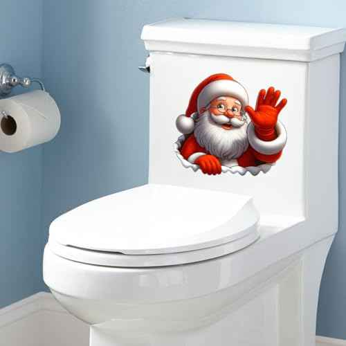 Christmas Toilet Sticker Funny Christmas Santa Claus Snowman Elf Toilet Seat Cover Decoration Waterproof Toilet Seat Lid Decal Bathroom Wall Sticker (Smile Santa Claus)