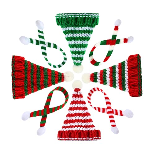Mini Santa Hats for Crafts Knitted Santa Hats Bulk 3 Inch Christmas Tiny Hat and Scarf Set DIY Xmas Decor