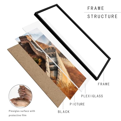 Picrit 14x36 Wall Mount Poster Frame - Black, Premium Engineered Wood