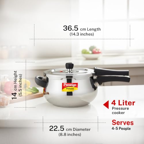 Stainless Steel Pressure Cooker 4L with Deep Lid & Alpha Base - Spillage Control