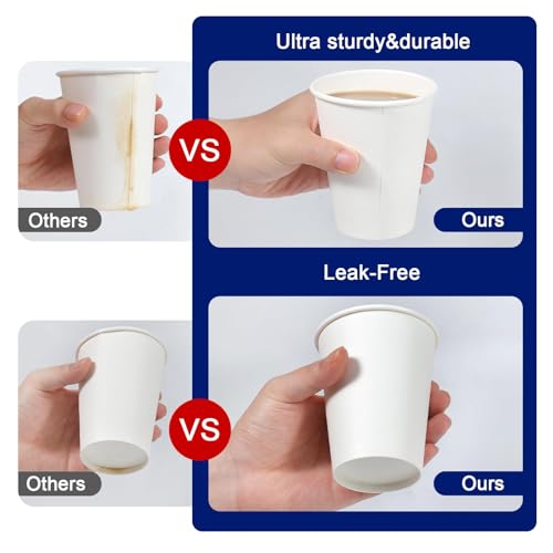 White 12 oz Paper Coffee Cups - 300 Pack Disposable Leak-Proof Drinkware - Variation: White / 12 OZ-300 Pack