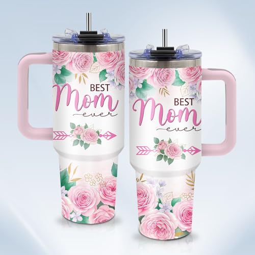 HYMONA Best Mom Tumbler 40oz with Handle #1 Mom Gift, Insulated Travel Mug