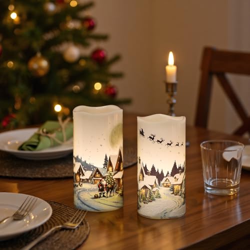 KunSwenn 2-Pack Christmas Santa & Snowman Flameless LED Candles with Remote Timer
