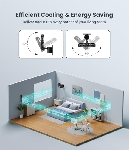 LEMOSTAR 8 Inch Black Wall Mount Fan with Remote, Oscillating, 4 Speeds, Timer