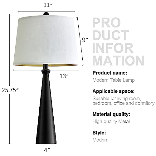 Black 25.75 Inch Table Lamps Set of 2 with USB Charging, Dimmable Touch Control, Modern Fabric Shade for Living Room & Bedroom