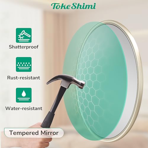 TokeShimi 30 Inch Brushed Nickel Round Wall Mirror - Tempered, Shatterproof Bathroom Vanity Mirror, Farmhouse Wall Decor