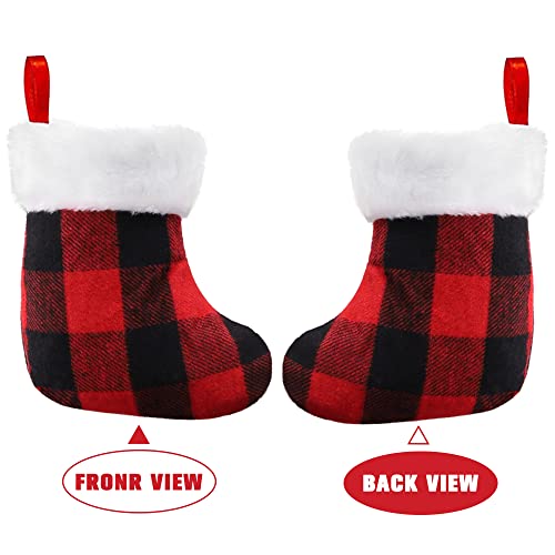 XIMISHOP 12PACK Christmas Mini Stockings, 7¡± Double Side Xmas Red Green White Buffalo Plaid Fireplace Hanging Snowflake Stocking with Plush Cuff for Christmas Tree Decor