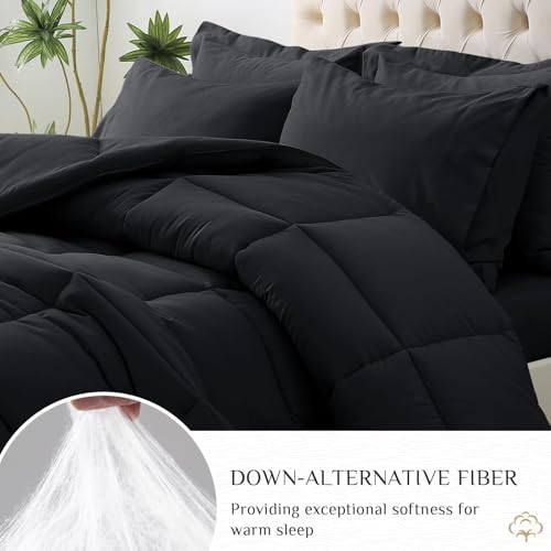 Full Comforter Set with Sheets & Pillowcases - Black / Full (86"x82") - 7 Piece Bed in a Bag