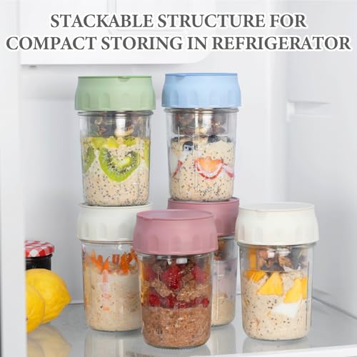 SOLIGT 4 Pack Overnight Oats Containers with Lids, Folding Spoons and