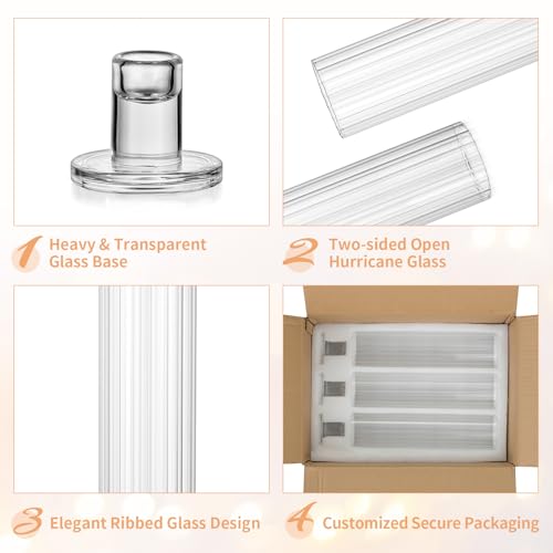 NUPTIO Ribbed Hurricane Glass Candle Holders Set of 10 - 11.8" Tall