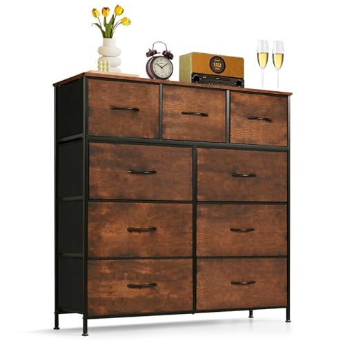 Brown 9-Drawer Dresser for Bedroom Storage - SageNest, 11.8"D x 39.4"W x 40"H